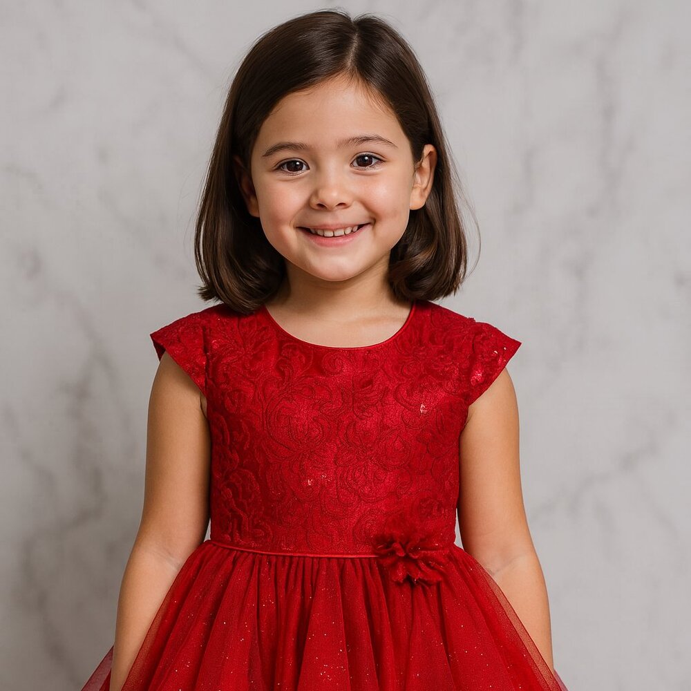 Jona Michelle Gorgeous Holiday Red Dress Layered Bow Tulle Sequin US Size 12